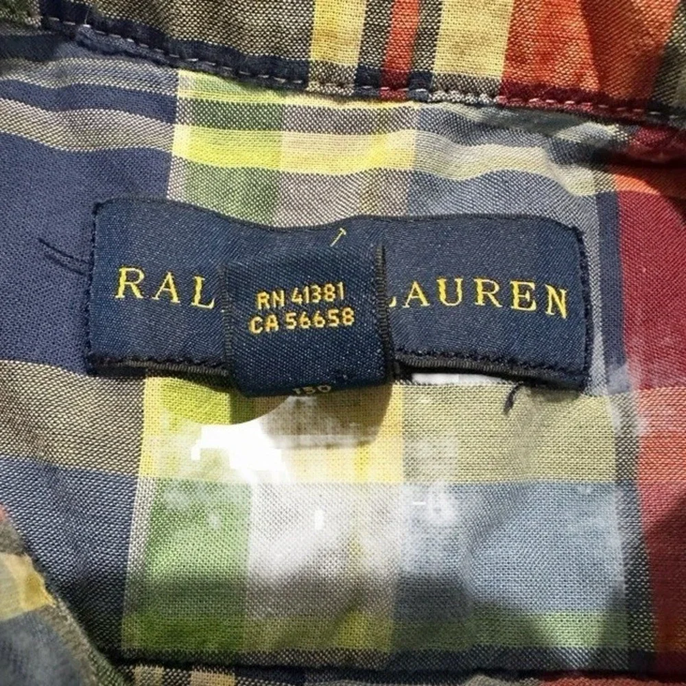 Ralph Lauren Madras Plaid Button Down Casual Short Sleeve Shirt Kids M 10-12
